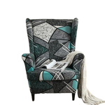 Housse fauteuil <br> Extensible Géométrique Bleue