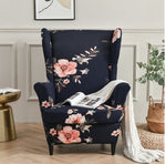 Housse fauteuil <br> Extensible Fleurie Bleu Marine