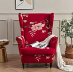 Housse fauteuil <br> Extensible Fleurie Rouge et Rose