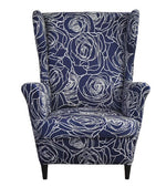 Housse fauteuil <br> Extensible Florale Bleu Marine