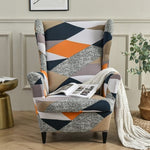 Housse fauteuil Extensible <br> Géométrique Orange et Bleu
